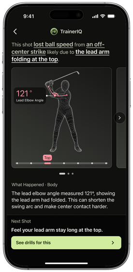 TrainerIQ AI swing analysis on a phone
